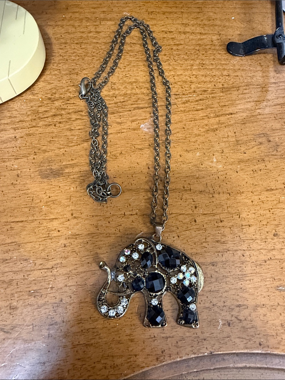 Forever 21 Gold Elephant Pendant Necklace with Black and Clear Stones